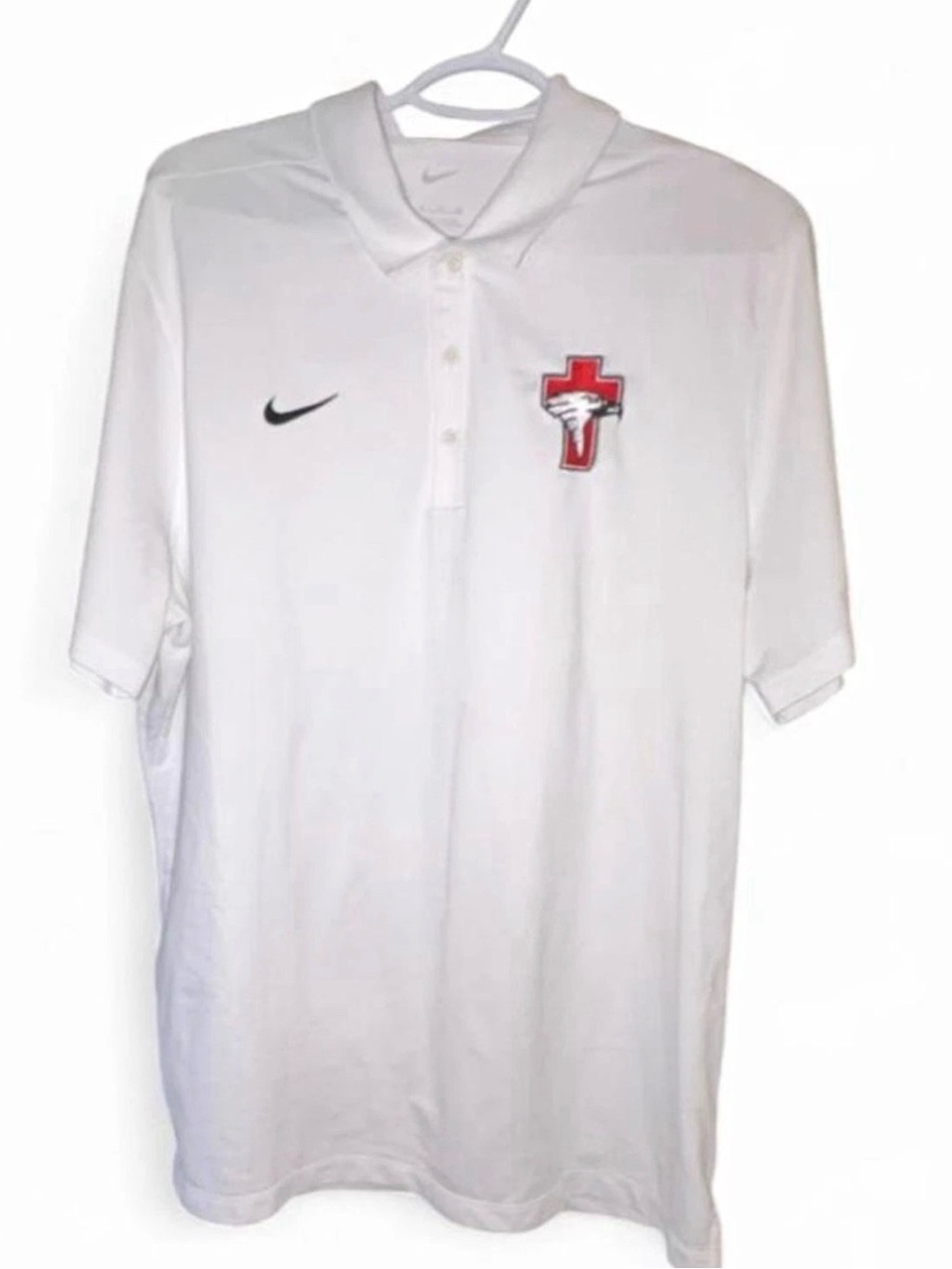 Nike Polo Shirt XL Men White Short Sleeve Button Collared Santa Fe Christian